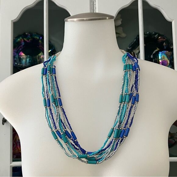 Blue Teal Silver Necklace - Picture 1 of 5